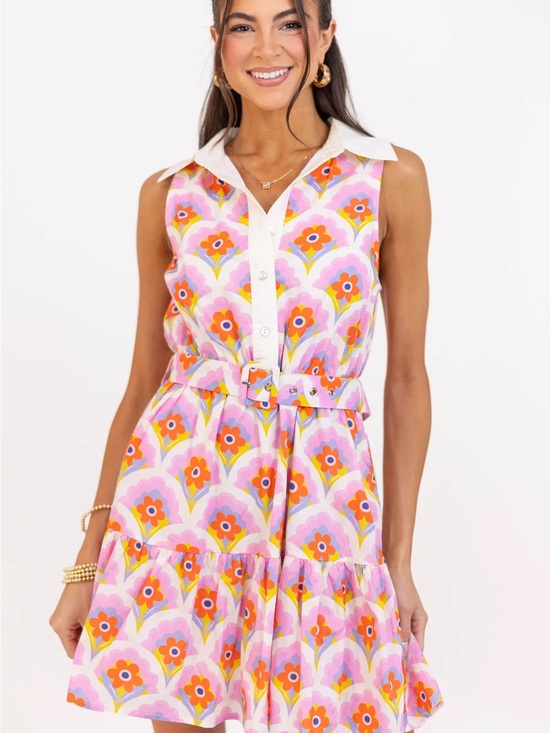 entro Dresses & Skirts - entro Sleeveless Floral Shirt Dress in Pink and Orange with White Collar